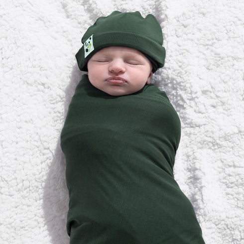 safari-green-bamboo-swaddle-beanie-set-Bellabu Bear at Sophia's StyleSwaddle & Beanie-1